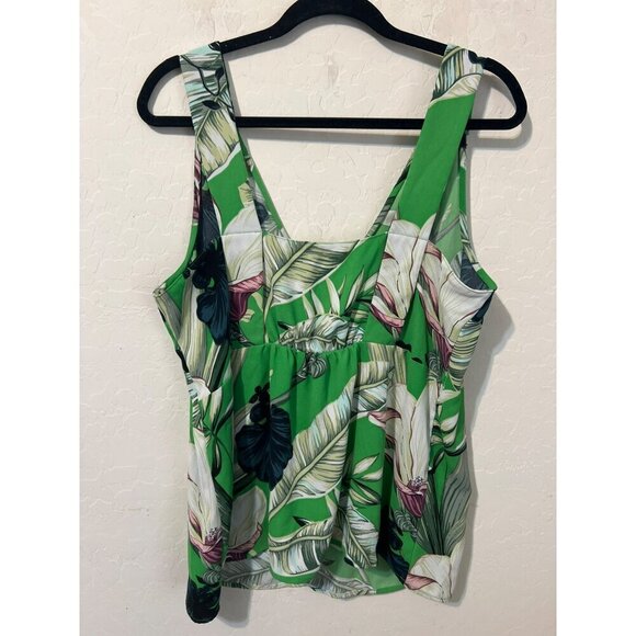 Ann Taylor Green Floral Watercolor Print Sleeveless Tank Top Sz L - Picture 6 of 8